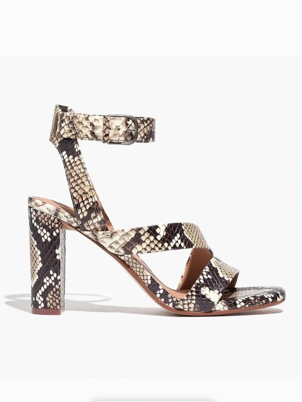 Madewell | Women’s Black/Cream Leather Faux Snake-Print The Liv Block Heel Sz 10 - Picture 16 of 16